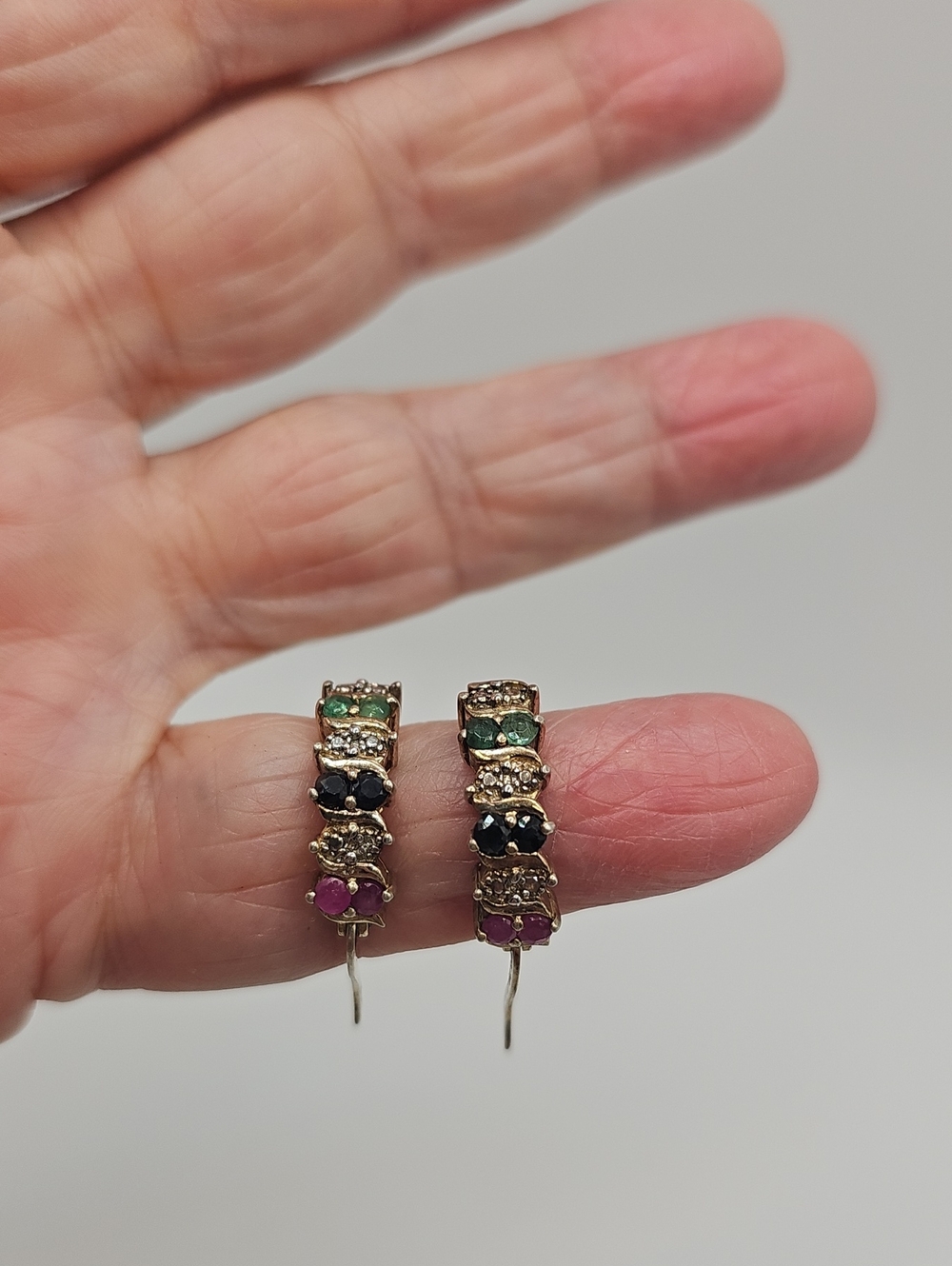 Sterling 925 Gold Overlay Hoop Earings With Multipal Gem Stones- FAS